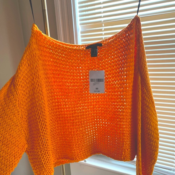 NWT Forever 21 Net Knit Vibrant Orange Sweater - Picture 4 of 5